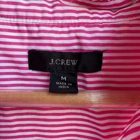 J. Crew Striped ruffleneck button-up Striped Pink Blouse Sz M - Picture 2 of 11
